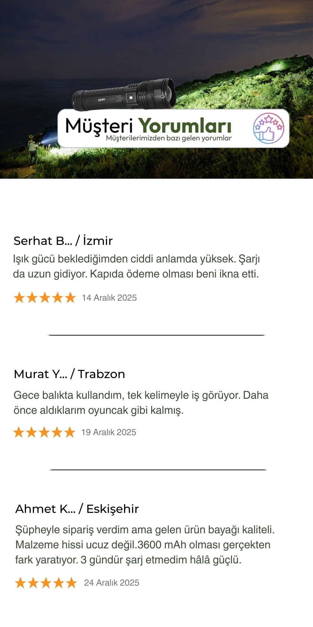 Profesyonel Şarjlı Fener Müşteri Yorumları