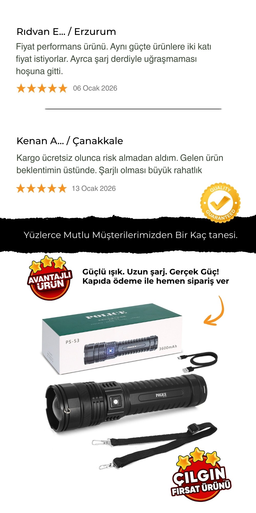 Güçlü ışık. Uzun şarj. Gerçek Güç! Kapıda ödeme ile hemen sipariş ver